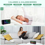 EVILTO Digital Alarm Clocks for Bedrooms, RGB Desk Clock with 15 Color Display, Date Temperature and Weekday, DST, Snooze, 2 Alarms, Ambient Lighting for Living Room, Bedside Office Gaming Desk Decor