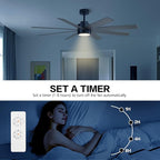 WINGBO 72" Large DC Ceiling Fans with Lights and Remote, 3 Downrods, 8 Plywood Blades, 6-Speeds Reversible DC Motor, 3CCT, Indoor Ceiling Fan for Bedroom Living Room Patio, Black and Gray