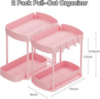 Ukeetap 2 Pack Multi-Purpose Pull-Out Storage Organizers, Under Sink Organizers and Storage for Bathroom & Kitchen, Under Cabinet Organizers and storage, 14.8 Inch, Pink