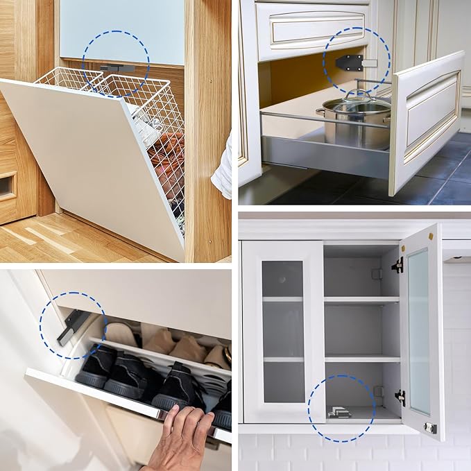 Touch Latch Jiayi Heavy Duty Push Open Cabinet Hardware Magnetic Push Spring Latch for Large Door Release Latch Pop up Hidden Door Catch Cabinet Magnets Push Close for Cupboard Drawer (Black, 2 Pack)