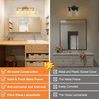 Shenmoyl Bathroom Light Fixtures, 4-Light Brass Vanity Wall Light Over Mirror with Clear Tulip Glass Shade for Bedroom Living Room (Bulb Not Included)