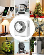 BN-LINK Outlet Timer with 2 Grounded Outlets, Mechanical Light Timer for Electrical Outlet Indoor, 24-Hour 3-Prong for Lamp,Indoor Lighting,Fan and Christmas Light (1 Pack-3Prong(Dual Outlet))