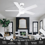 POCHFAN 42 inch White Ceiling Fans with Lights and Remote, LED Dimmable 3 CCT Temperatures 6-Speed, Noiseless Modern Ceiling Fan for Bedroom, Living Room, Dining Room, ETL Listed