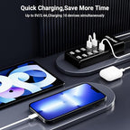 USB Charging Station 50w10A 10-Port Charger, Multiport Charger Hub, Compatible with iPhone, Galaxy, iPad Tablet, and Other Devices（Black）