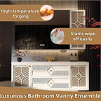 40IN Luxury Floating Bathroom Vanity - Single Sink Bathroom Vanities has Smart Defog Mirror & Slate Countertop | Woven Rattan Perforated Door Panel, LED Lights, 2 Drawers (Style A)