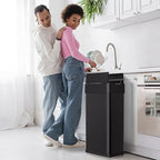 Arlopu 18.5 Gal Automatic Trash Can, 70 Stainless Steel Motion Sensor Garbage Bin, Touchless Brushed Wastebasket, W/Butterfly, Soft-Close Lid, for Living, Dinning Room, Kitchen ((Black)