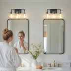L LOHAS LED 3-Light Bathroom Light Fixtures, 17.71" Black Bathroom Vanity Light with Straight Glass Shades, Modern Vanity Lights for Bathroom Light Fixtures Over Mirror Living Room Hallway, E26, ETL