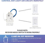 RunLessWire 5 Amp On/Off Receiver Add-On RF Relay Compatible with Self-Powered Kinetic Wireless Light Switches to Control Electrical Circuit Remotely Easy DIY Install 100-240VAC, Indoor Use