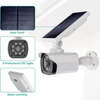 WALI Dummy Fake Camera, Security Camera with Motion Sensor Flood Light, Simulated Surveillance Security CCTV Dome Camera Indoor Outdoor (TCW2-SOL), 2 Packs, White-Solar