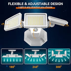 PURICH LED Security Lights Motion Sensor Outdoor Lights, 5000K Daylight, IP65 Waterproof, Dusk to Dawn, 3-Head Motion Detected Flood Light for Garage, Yard, Porch, White