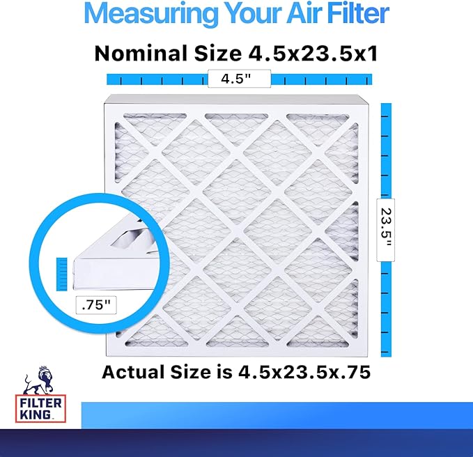 Filter King 4.5x23.5x1 Air Filter | 4-PACK | MERV 8 HVAC Pleated A/C Furnace Filters | MADE IN USA | Actual Size: 4.5 x 23.5 x .75"