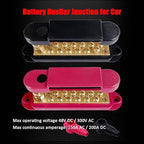 1/4" Stud Power Distribution Block Bus Bar with 12 x #8 Screws, Ampper 5.3" 12V 150A Marine BusBar Brass Battery Distribution Block W/Cover for Car Boat Solar (Red & Black)