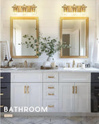 METWET Bathroom Light Fixtures Over Mirror, 3-Light Brushed Gold Vanity Light with Square Clear Glass Shade, Modern Wall Sconces, Vanity Lighting Fixtures, VL194-BG-3
