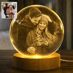 Herihues Personalized 3D Photo Crystal Ball, Custom Engraved Picture Lamp with Wood Base, Night Light for Couples, Gifts for Him Her Valentines Day, Anniversary, Personalized Gifts for Husband, Wife
