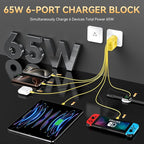 USB C Fast Charger Block, iPhone Charger Fast Charging Blocks 65W Multi Port Charger 6-Ports PD & QC Charging Cube Brick Power Adapter Type C Wall Chargers for iPhone 17/16/15/14/13/12 Pro Max, iPad
