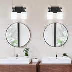 DIKAIDA Bathroom Light Fixtures Over Mirror, 2-Light Modern Matte Black Vanity Lights with White Frosted Glass Shade, Bathroom Wall Lamp Sconces for Mirror Bedroom, Living Room Hallway Small Space