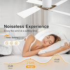 WINGBO 48 Inch Flush Mount Ceiling Fan without Light - 4 Plywood Blades, 6-Speed Reversible DC Motor, Noiseless Low Profile Ceiling Fan No Light for Bedroom Living Room, Gold and White