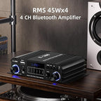 Facmogu S-288 4 CH Bluetooth 5.0 Home Audio Amplifier, RMS 45Wx4, Max 600W HiFi Stereo Power Amplifier USB, SD, FM Class D Speaker Amp for Home Theater Karaoke, with Power Adapter & Remote Control