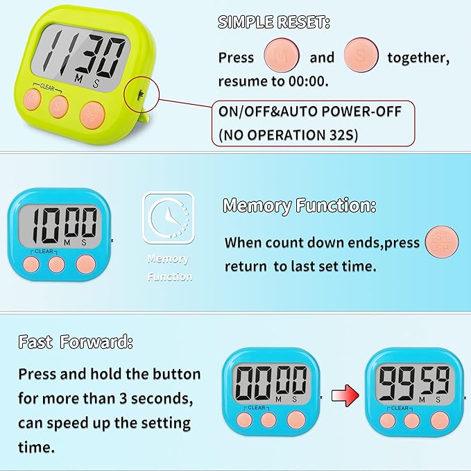 Classroom Timers for Teachers Kids Large Magnetic Digital Timer Teacher Supplies 6 Pack-Blue Green