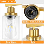 DIKAIDA 3 Light Gold Bathroom Light Fixtures, Bathroom Vanity Light Over Mirror, Gold Wall Sconce Vanity Lighting with Clear Glass Shade,Modern Farmhouse Bath Wall Lamp for Mirror Kitchen
