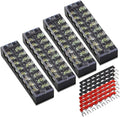MILAPEAK Terminal Block and Strip - 4 pcs 8 Positions 600V 25A Dual Row Screw Terminals Strip with Cover + 8 pcs 400V 25A 8 Positions Pre-Insulated Terminal Barrier Jumper Strips Black & Red