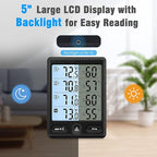 Geevon Indoor Outdoor Thermometer Wireless 3 Remote Sensors, 5-Inch Display Digital Hygrometer Thermometer Temperature Humidity Monitor with 8S Backlight, Battery-Powered (Black)