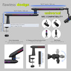 IXTECH RGB Low Profile Boom Arm for Mic, Adjustable Microphone Arm Stand with Desk Mount Clamp, Rotatable Microphone Boom Arm Mic Stand with Cable Management for Podcast Streaming Gaming Studio.