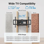 PERLESMITH Long Arm TV Wall Mount Full Motion for 37-75 inch TVs, Corner TV Mount Bracket with 27.36-inch Articulating Long Extension Arm, Swivel&Tilt, Max VESA 600x400mm up to 110lbs, 16" Wood Stud