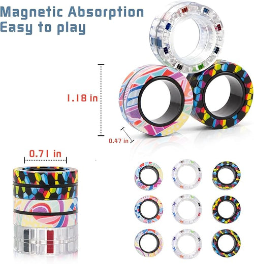 9Pcs Magnetic Rings Fidget Toys for Adults and Kids,Fidget Spinner Rings for Anxiety Relief Therapy Toys for Boy and Girl Ages 8-13,Teens Gift for Teen Party Favors Stocking Stuffers