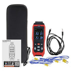 Thermocouple Thermometer Data Logger 4 Channels Digital K Type Thermometer with 5000 Groups Programmable Temperature Recording -328~2501℉ Measuring Range, Audible & Visible Alarm ADJ Compensation