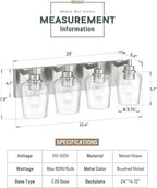 METWET Bathroom Light Fixtures, 4-Light Modern Vanity Light with Clear Glass Wine Glass-Shaped Shade, Vanity Lighting Fixtures Over Mirror, Brushed Nickel, VL155-BN-4