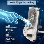 Ulecoce Fingerprint Keypad Deadbolt with Handle Set, Keyless Entry Door Lock, Door Locks for Front Door Lock Set, App Control, Auto Locking, Easy to Install, Satin Nickel