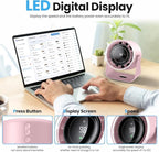 WSKEN Desk Fan with Battery Operated, Quiet Digital Display Portable Fan for Office, Bedroom, Kitchen, Home, Outdoor, 100 Speeds 115° Tilt Small Travel Camping Table Fan, Pink