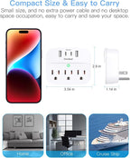 1 Pack Multi Plug Wall Outlet Splitter with USB, Non Surge Protector for Cruise Ship, Cruise Outlet with 3 Wall Outlets 4 USB Wall Charger(2 USB C), Small Travel Plug Adapter for Cruise,Travel,White