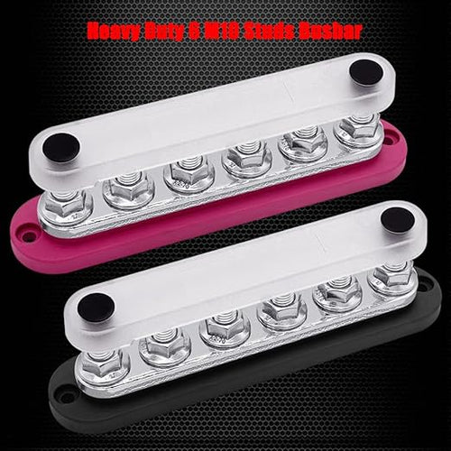 6 x M10 (3/8") Studs Power Distribution Block Bus Bar 12V, Ampper 7" HD 300A Marine BusBar Battery Distribution Block W/Cover for Car Boat Solar (Red & Black)