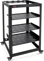 Pyle 20U Open Frame Server Rack - Wall Mount Network Rack for Servers, Networking & AV Gear - Heavy-Duty 19" Equipment, Includes 1U & 2U Vented Shelves for Airflow, Lockable Wheels - 440 lbs Capacity