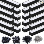 Muzata 20Pack 3.3FT/1M Plus-Size Spotless LED Channel Black LED Strip Diffuser Channel with Milky Frosted White Diffuser Cover U103 BW 1M