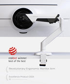 Modernsolid Heavy Duty Monitor Arm Desk Mount for 34-49 Inch Ultrawide Curved Monitors, Supports 14-38 lbs, Gas Spring Ergonomic Full Motion with Cable Management, Red Dot Design Awarded, White