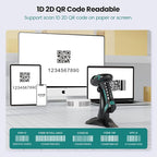 Anyeast Wireless Barcode Scanner with Stand, Industrial 1D 2D QR Bluetooth Barcode Scanner for Android, iOS, Windows, Mac, USB Bar Code Reader Scanner with Drop Resistant Dustproof Waterproof