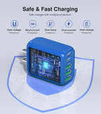 (2-Pack) 60W USB C Wall Charger Block, 5-Port C Charger Fast Charging Block PD Power Adapter +QC 3.0 Multiport Type C Box Brick Cube USB A Wall Plug for iPhone 15/16/17 Pro Max,Samsung (Dark Blue)