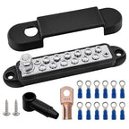 1/4" Stud Power Distribution Block Bus Bar with 12 x #8 Screws, Ampper 5.3" 12V 150A Marine BusBar Battery Distribution Block Kit W/Cover for Car Boat Solar (Black)