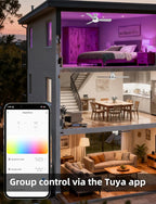 Homlit 42" RGB Ceiling Fan with Light, Music Sync Smart Fan with Alexa/Google/App Control, Low Profile Flush Mount, 6-Speed Quiet DC Motor, 4 CCT Dimmable Lighting for Bedroom Living Room, Silver