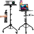 Prozipy Laptop & Projector Tripod Stand Adjustable Height 26 to 51” Wheely Portable Laptop Stand With Gooseneck Phone Holder - For Movie, Meeting, Book, DJ Equiqment