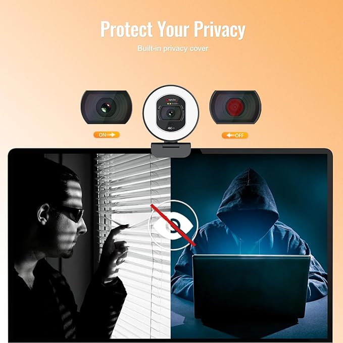 Angetube 4K Webcam with Light for PC: UHD 4K, TOF Auto Focus, Dual AI Noise-Cancelling Mics, 1080p@60FPS, USB Streaming Webcam w/Privacy Cover for Laptop/Mac/Desktop/PC Work w/Zoom/Teams/Google Meet
