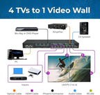 OREI 4K 4x4 HDMI Matrix Video Wall Controller Processor Multiviewer Display Upto 4K 60hz 2x1, 1x2, 1x3, 1x4 Supports 180 Degree Rotate RS-232 Audio Extraction (UHD-44MVW)