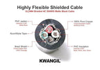 KWANGIL 4C 20AWG AMSB Shielded Cable Wire (UL2464) - Highly Flexible Str TC, PVC Ins, OS+TC BRD, PVC JKT for CNC Machine, Stepper Motor, VFD Spindle (Matte Black 50FT)