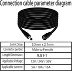 5.5mm x 2.1mm 9.8FT DC Power Extension Cable Male to Female 12V/24V 14AWG DC Connection Cable for CCTV Surveillance Camera Amplifiers LED Strip Lights Solar Panels Energy Storage Power Supply 2 pcs