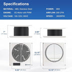 8" Room to Room Air Transfer Fan for Quietly Circulating Air, Reversible Airflow Design, 300 CFM Programmable Through Wall Fan, Durable Build Quality, 10 Speed Thru Wall Exhaust Fan for Closet,Laundry