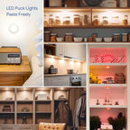 Yiliaw 3 Pack LED Puck Lights Remote Control 16 Color Changeable Under Cabinet Lights, Battery Operated Lights Night Light with Dimmer & Timmer for Closet Bedroom Kitchen, White