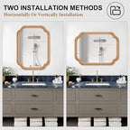 Natural Wood Framed Mirror,18X24 Inch Bathroom Mirror for Over Sink Modern Rounded Corner Rectangle Wall Mounted Mirror (Horizontal/Vertical)